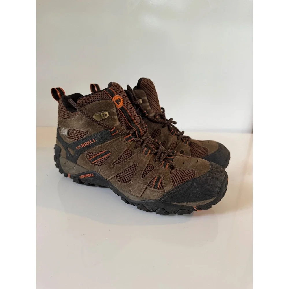 Merrell M-Select DRY Mens Brown Orange Waterproof Hiking Boots J8804C Size 8
